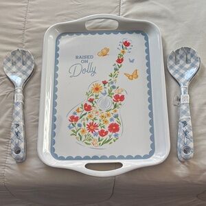 Dolly Pardon Floral Guitar Design Tray and Utensil Set